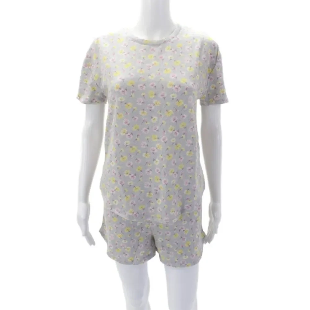 Emerson Road Womens Floral Print Crew Neck Sleep Shirt Pajama Set Gray Size S